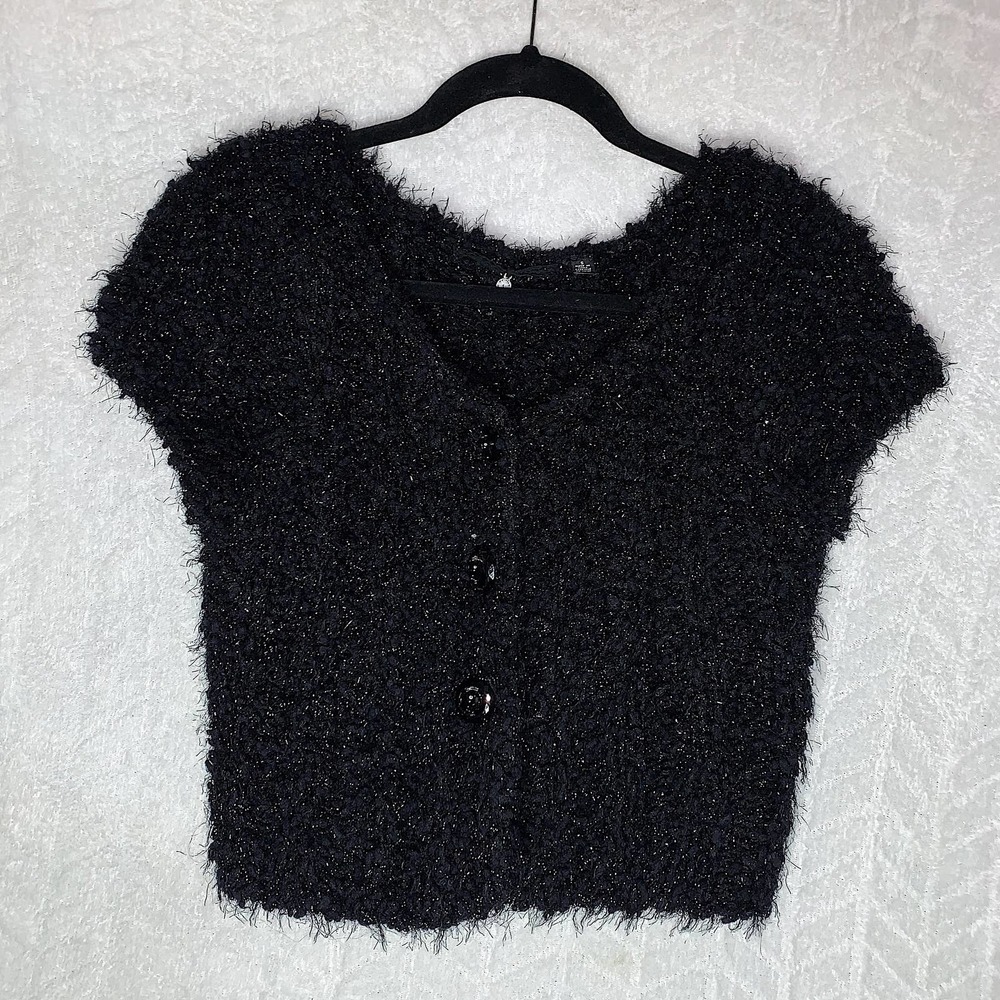 Knitted & Knotted Fuzzy Button Front Crop Cardigan - image 1